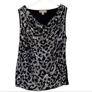 Michael Kors Silver and Black Sparkle Sequence Top Size XL